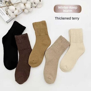 A 28788 Thick Solid Color Towel Socks ��ɫë���m �W���羳��