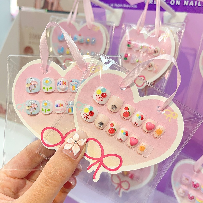 Nuevos productos para niños goteando estereoscópico desgaste de uñas bonitas chicas Bao dibujos animados adhesivo posterior parche de uñas falsas productos terminados de uñas image 5