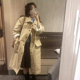 现货 /2025秋季新品韩国东大门单排扣休闲宽松外套中长款翻领风衣
