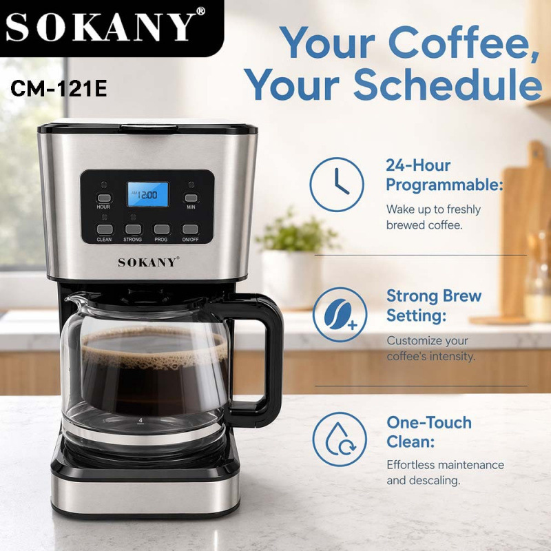 SOKANY Cross-Border Household Drip-Style American Semi-Automatic Coffee Maker with Reservation Function, Large Capacity, Easy to Clean