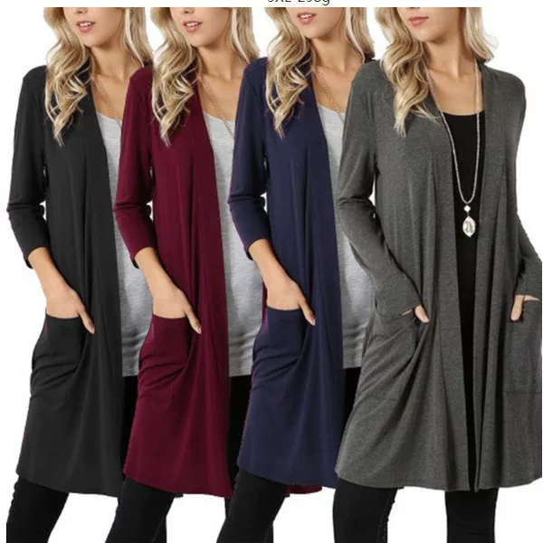 2022 Aliexpress Wish Amazon Ebay European and American Simple Jacket Long-Sleeved Mid-Length Cardigan