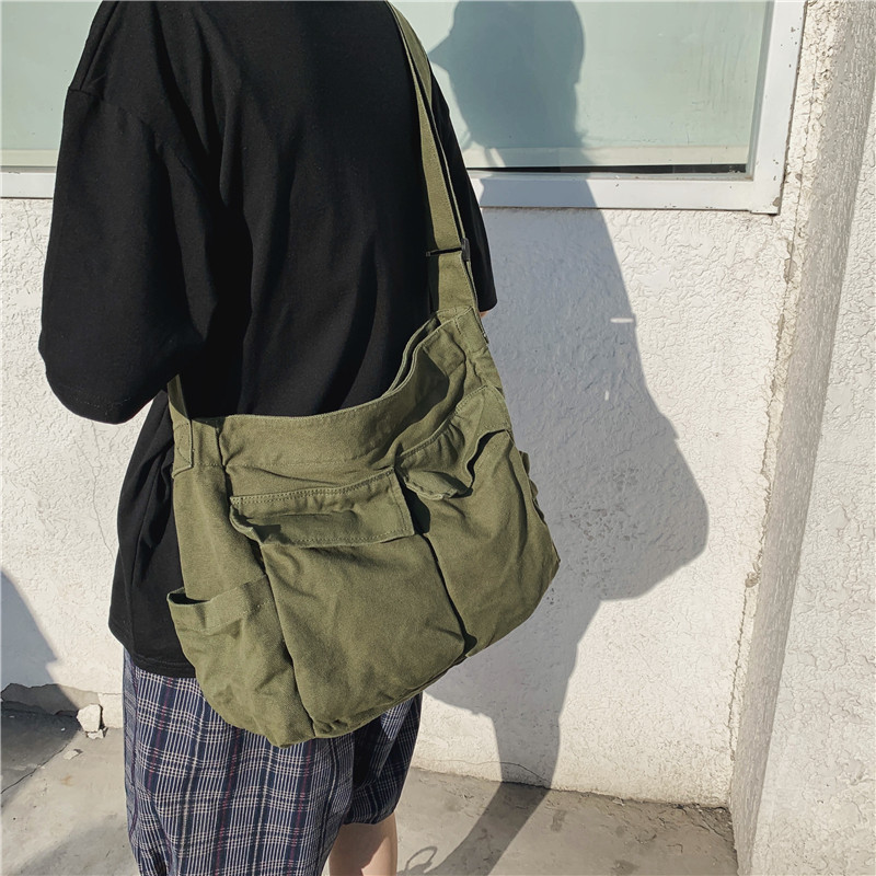 Insキャンバスバッグ女子工装風シングルショルダーバッグ男子学生授業バッグ街頭大容量文芸レジャーバッグ|undefined