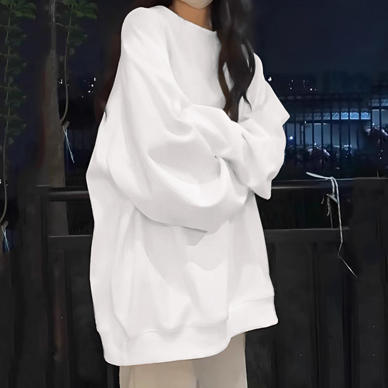 2025新款纯色卫衣女秋季oversize薄款圆领初中高中学生长袖上衣|undefined
