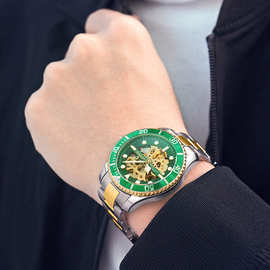 晨曦品牌水鬼爆款镂空自动机械手表 跨境时尚防水男士手表机械表