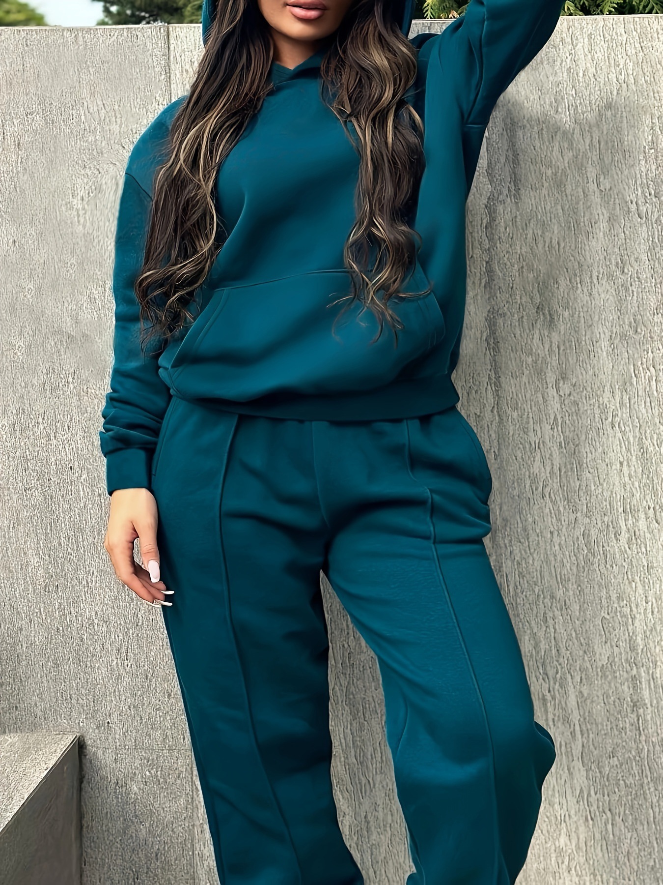 Women's Autumn Winter Hooded Sweatshirt And Straight Leg Pants Set Plus Size Clothing Popular_ecoleips.com
