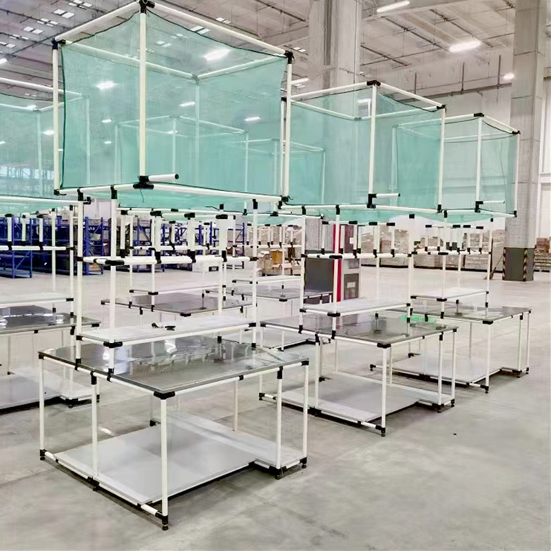 精益管电商双面带网兜打包桌物流快递发货分拣台线车间打包台快递