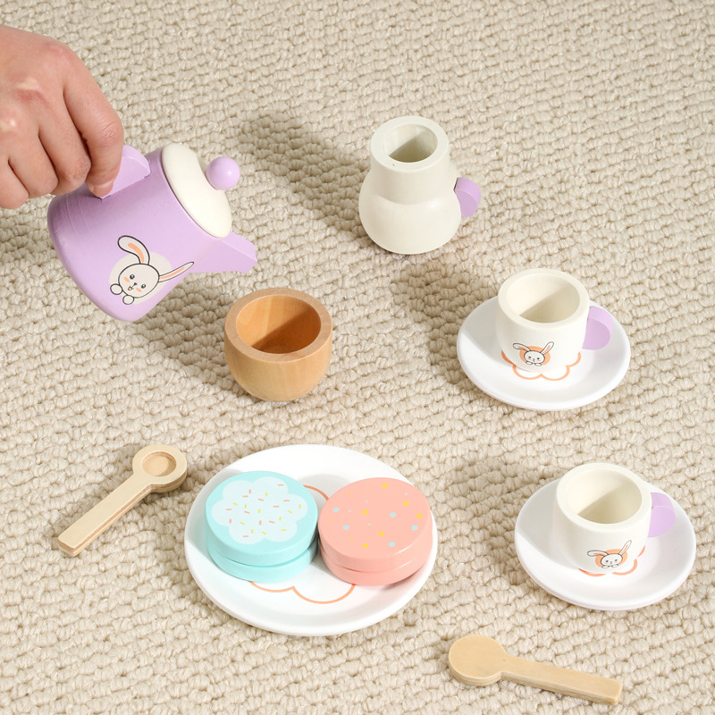 Juego de té para niños combinación niños y niñas jugar casa juguete de madera simulación tetera taza de té juego de té de la tarde traje