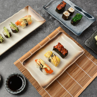 Japanese-style Tableware Long Square Sushi Plate Restaurant Plate High-value Plate Creative Household Ceramic Distry Plate Towel Plate