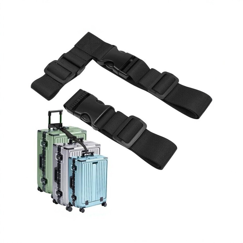 T-shaped luggage strap, adjustable connecting strap, 2-pack, suitcase fixing strap, nylon material, black