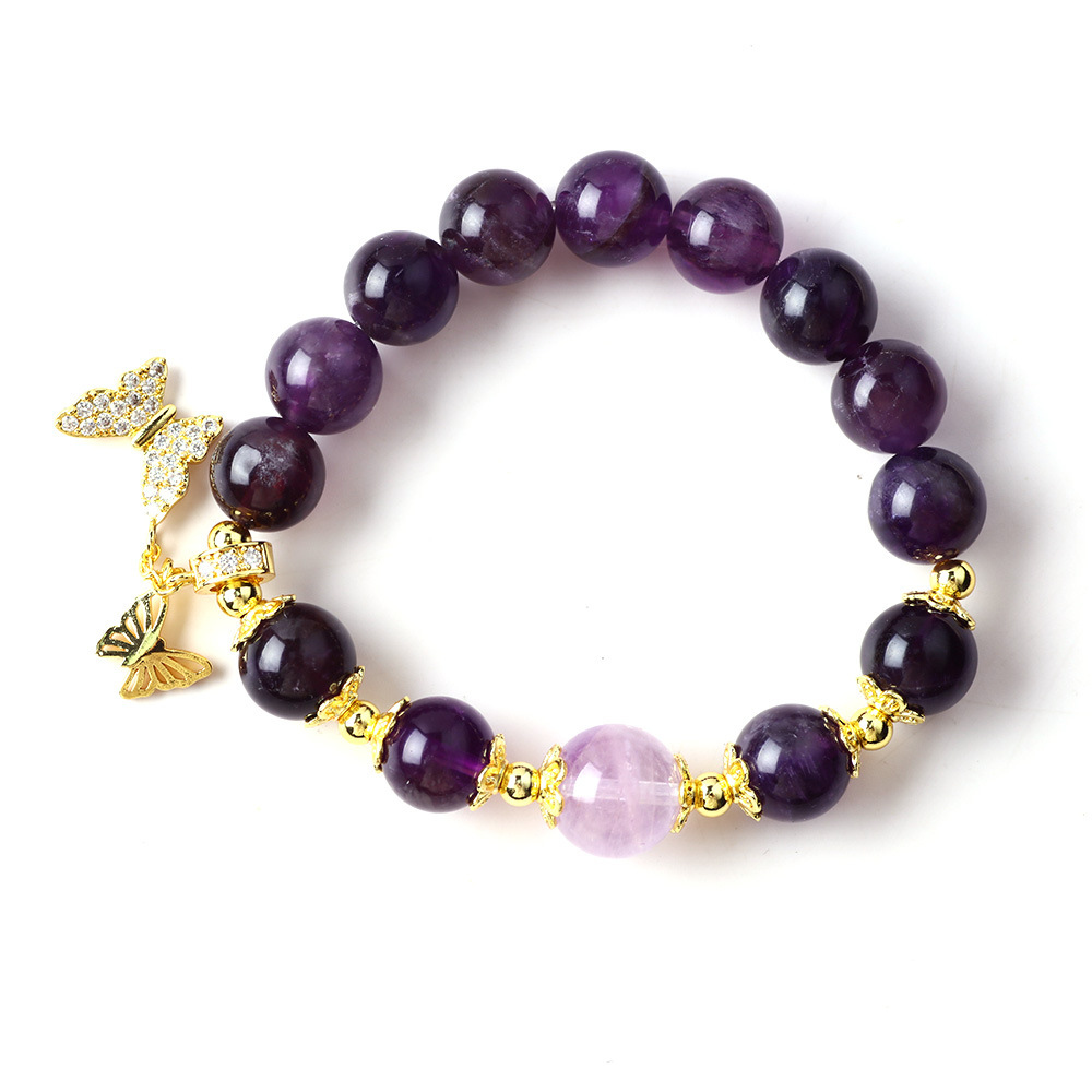 Muñeca de amatista de estilo coreano de sueño 10mm cuentas de un solo anillo diseño de pulsera de moda hermosa mariposa bordilla