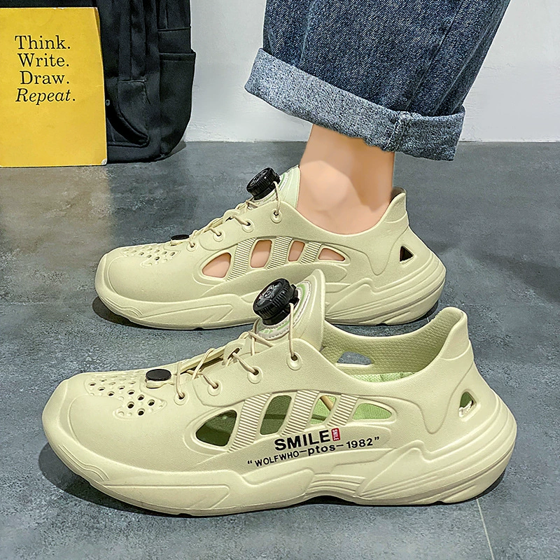 Мужские летние сабо с вращающейся пряжкой, водонепроницаемые сандалии для улицы с эффектом «ходьбы по облакам», закрытые сандалии для путешествий.