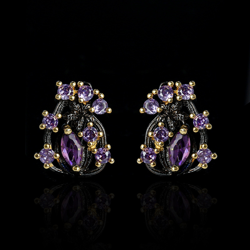 Purple elegant classic two-color earrings with zircon