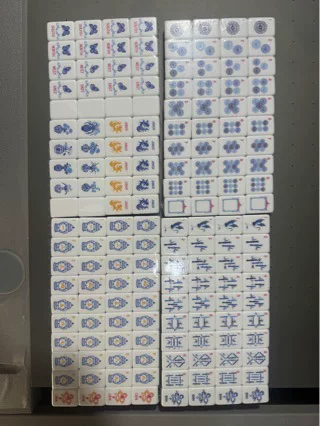 American blue and white porcelain acrylic mahjong tiles, 160 pieces, home gift set, hand-cranked crystal tiles