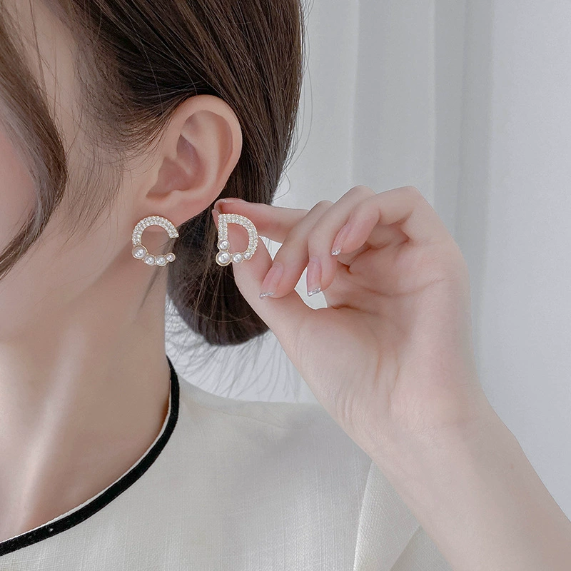 Серьги из жемчуга, серебряная игла с буквами, стиль легкой роскоши