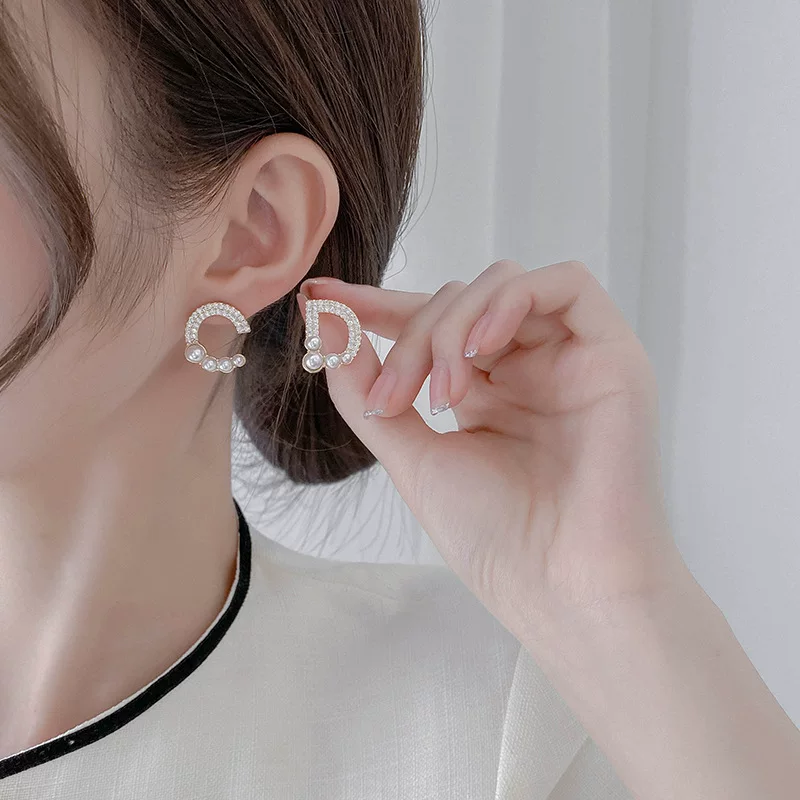 Серьги из жемчуга, серебряная игла с буквами, стиль легкой роскоши