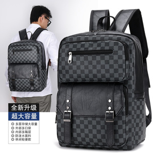 Large Capacity Business Men's Backpack Trendy Plaid Fashion Student Schoolbag Casual All-match Shoulder Backpack Wholesale