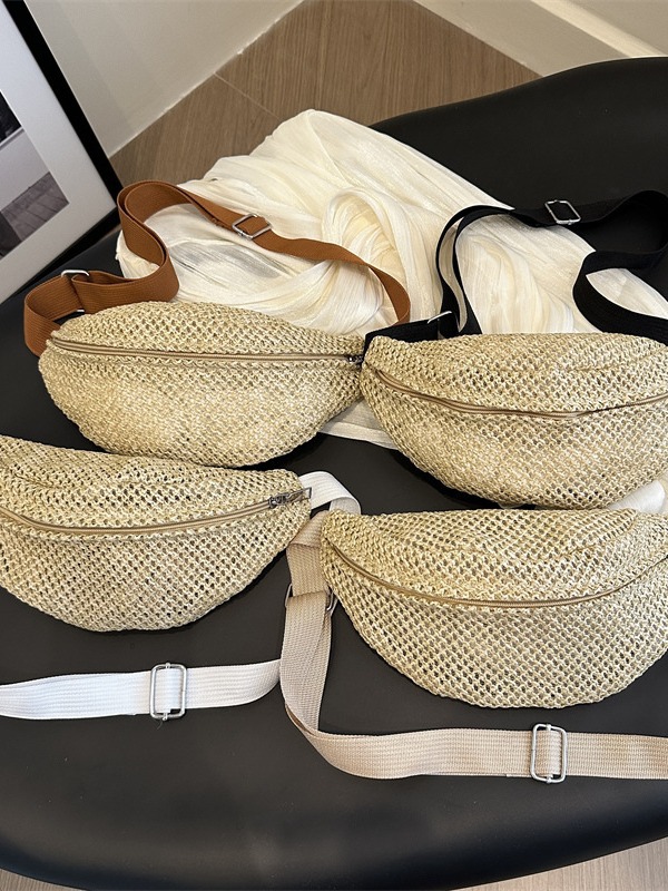 2024 verano transfronterizo nuevo estilo coreano tejido mini bolso de cintura de moda de mujer inclinado bolso de pecho de hombro bolso de paja al por mayor