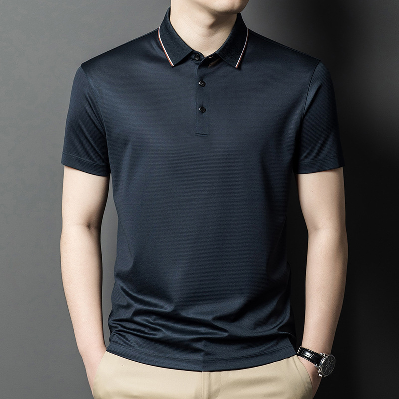 2025 New Summer Mulberry Silk Men's Short-Sleeved T-Shirt Classy Pure Color Silk Polo Shirt Business Half-Sleeved Top