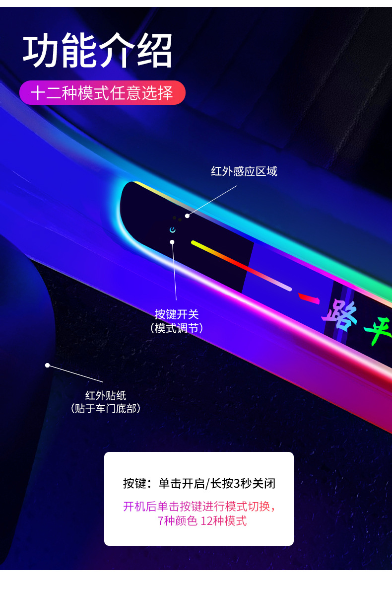 Car Door Welcome Light Strip, Flowing Light Car Threshold Strip, Interior Decorative Ambient Light, Car Led Door Opening Sensor Light