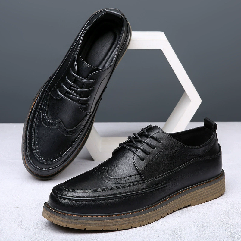 Низкополосные кожаные туфли мужские настоящие деловые кожаные увеличенные повседневные костюмы черные брок резные мужские туфли