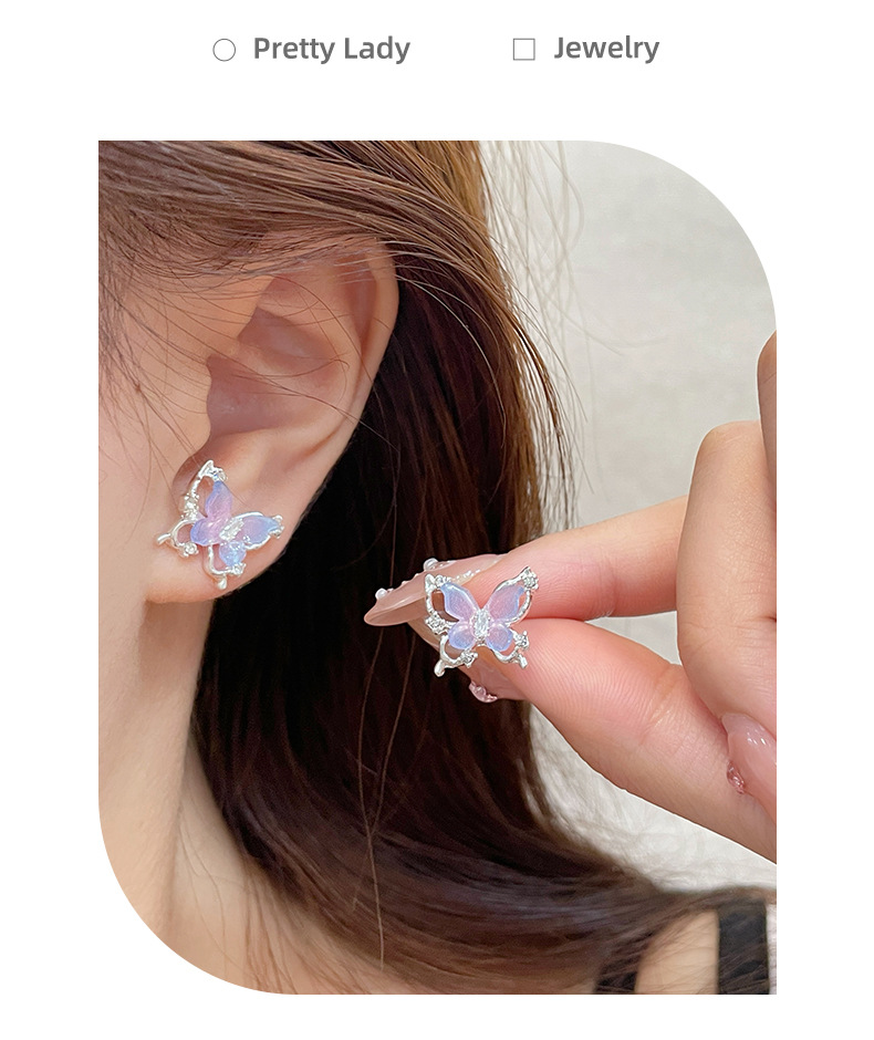 Butterfly Pattern Summer Season 1 Pair Sweet Butterfly Alloy Resin Women's Ear Studs