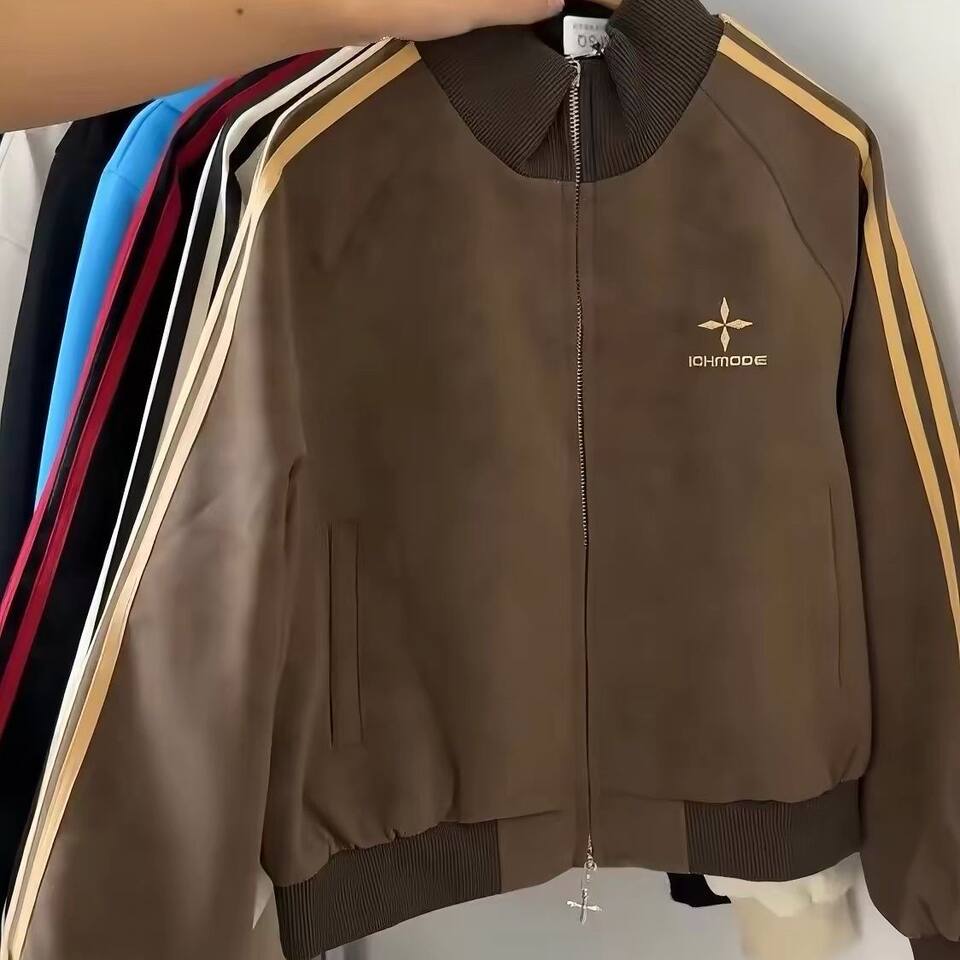 Áo khoác jacket nữ dáng rộng cổ đứng tay dài kiểu bóng chày — Màu be, Màu cà phê, Màu nâu, màu đen chi tiết 9