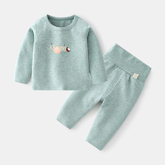 Children's Double Layer Blended Warm Innerwear Set Baby Boneless Autumn/Winter Short Wool Base Top Heating High-Waist Leggings