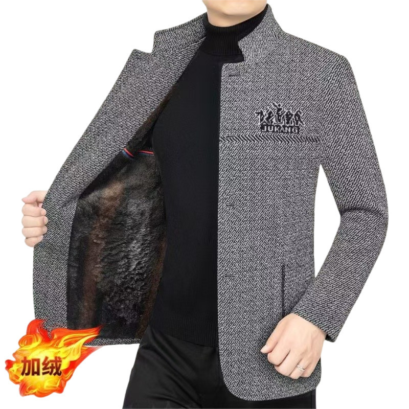 Casual Fleece-Lined Thickened Jacket for Men, New Autumn and Winter Style, Cotton Chenille Dad-Style Zhongshan Coat, Single Jacket