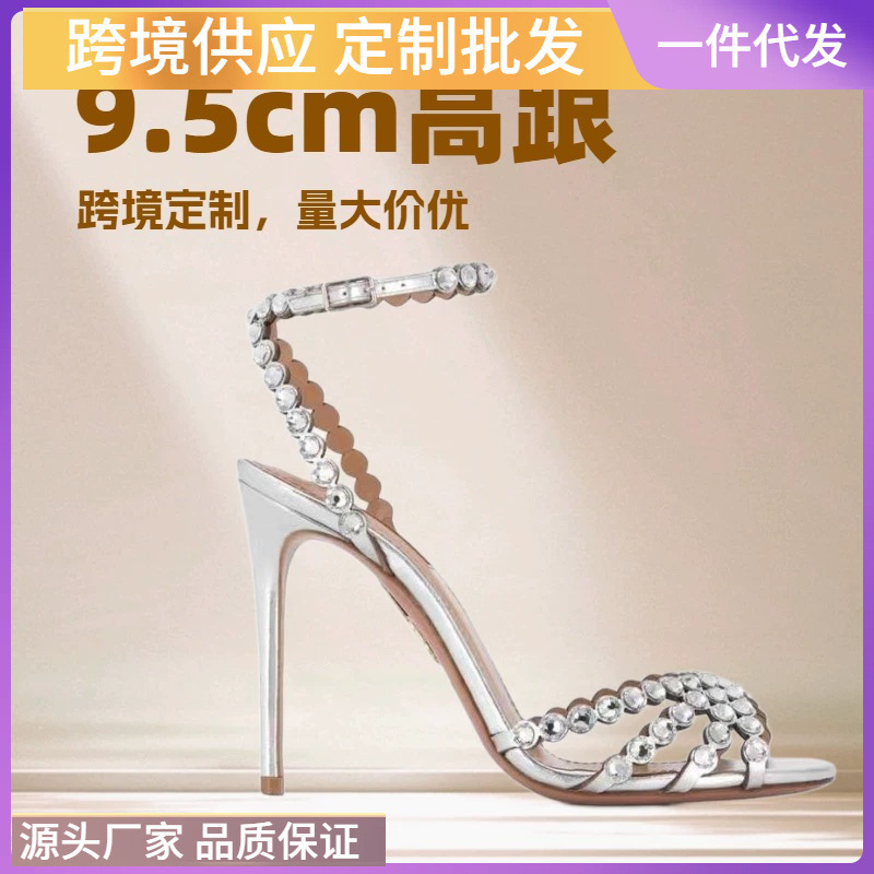 2026 Foreign Trade Colorful Rhinestone Single-Strap Ultra-High Heel Open-Toe Sandals for Women, Outdoor Wear, Rhinestone Stiletto Heels, Goddess Banquet High Heels
