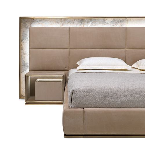 Italian-inspired, Luxurious Yet Affordable Modern Bed | Simple Design | Genuine Leather & Marble Accents | Master Bedroom Double Bed | American-Style Upholstered Bed | Designer Bed