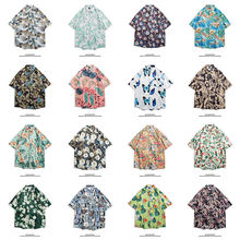 vintage油画港风复古碎花衬衫男夏威夷度假宽松夏季情侣短袖衬衣