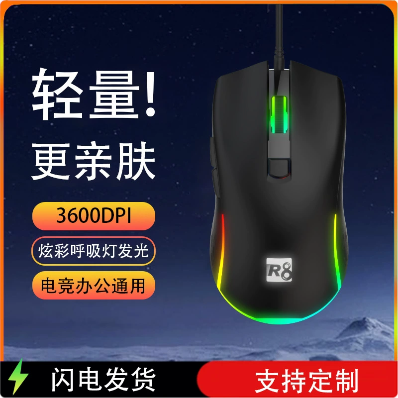 Игровая проводная мышь R8 Brand 6D цветная для офиса и компьютера, универсальная USB, светящаяся e-sports