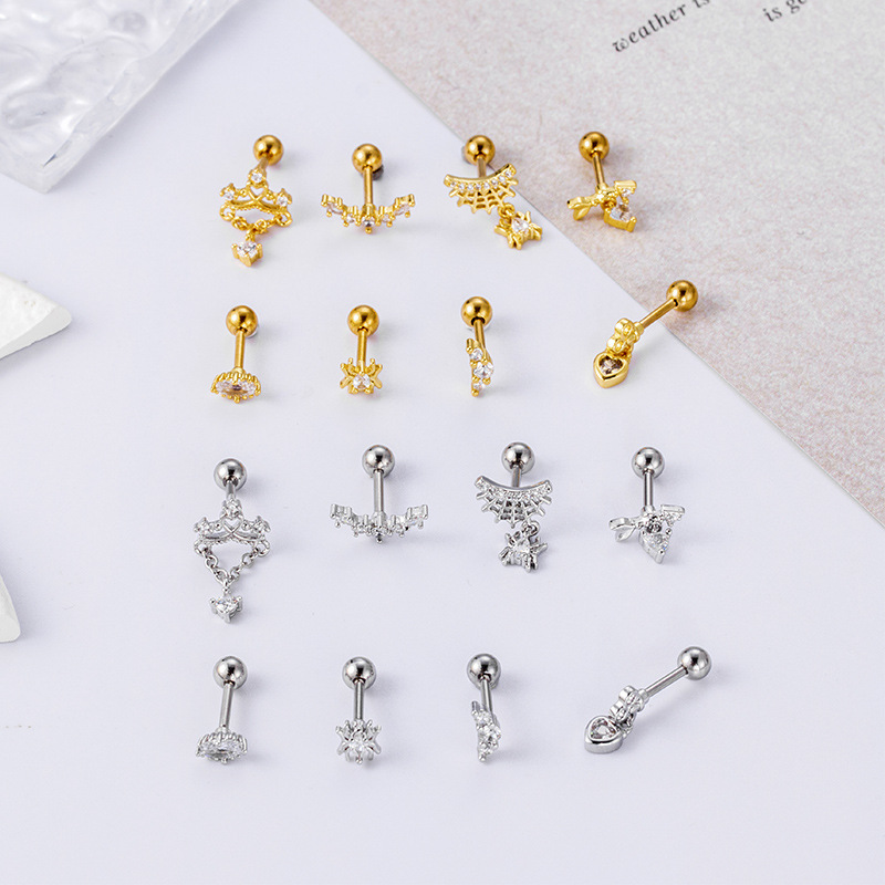Henson New Love Pendant Spider Web Earbone Nail Stainless Steel Thick Rod Cartilage Puncture Screw Earnail Fashion Ear_voghion.com