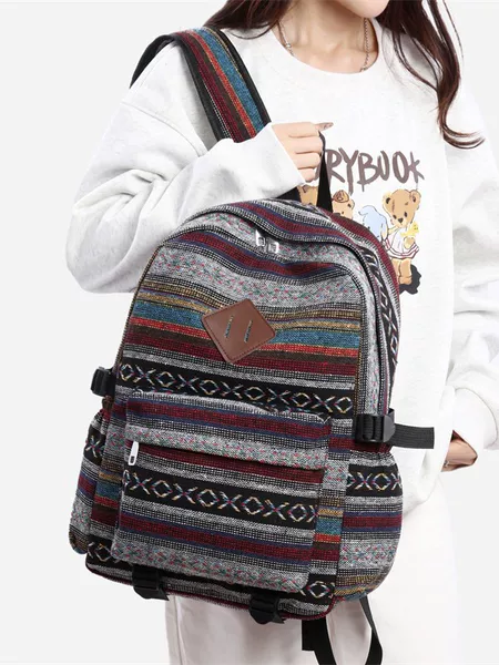 Student School Bag, Travel Trendy Bag, Large-Capacity Crossbody Bag, Cross-Border Ethnic Style Backpack, Casual Plaid Canvas Bag