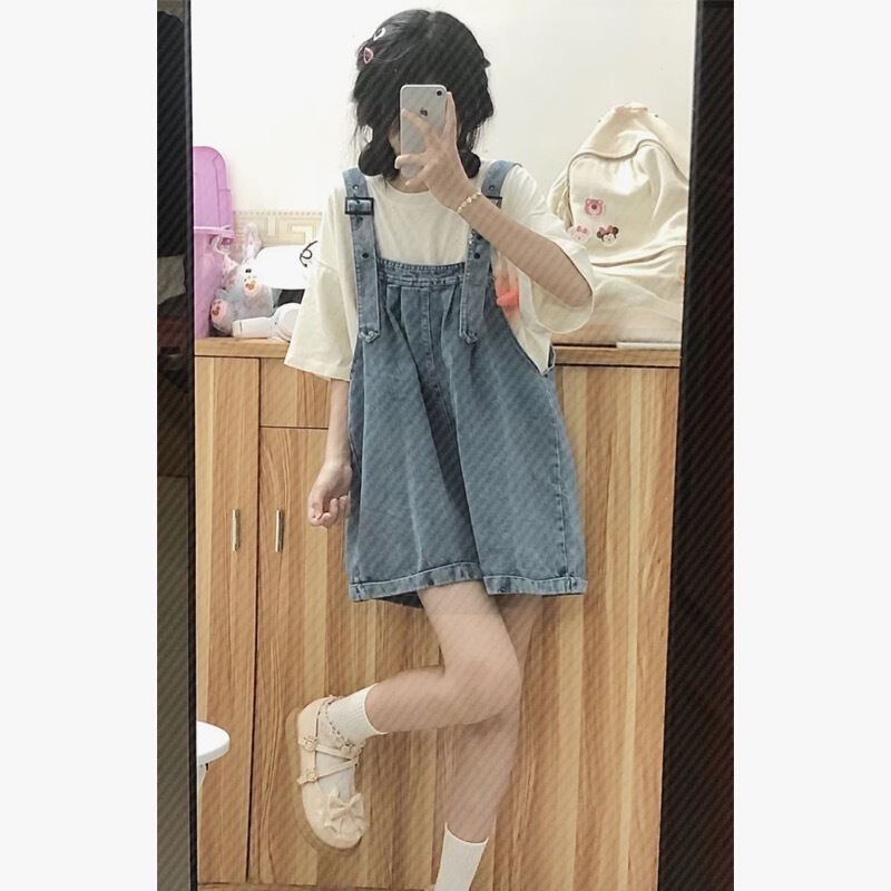 Women's Summer Thin Denim Overalls for Petite Figures, Niche Design, Loose Retro Casual Wide-Leg Shorts Women's Summer Thin Denim Overalls for Petite Figures, Niche Design, Loose Retro Casual Wide-Leg Shorts