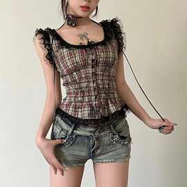 2025欧美跨境亚马逊甜辣露脐短款上衣女露肩锁骨夏季新款背心女装