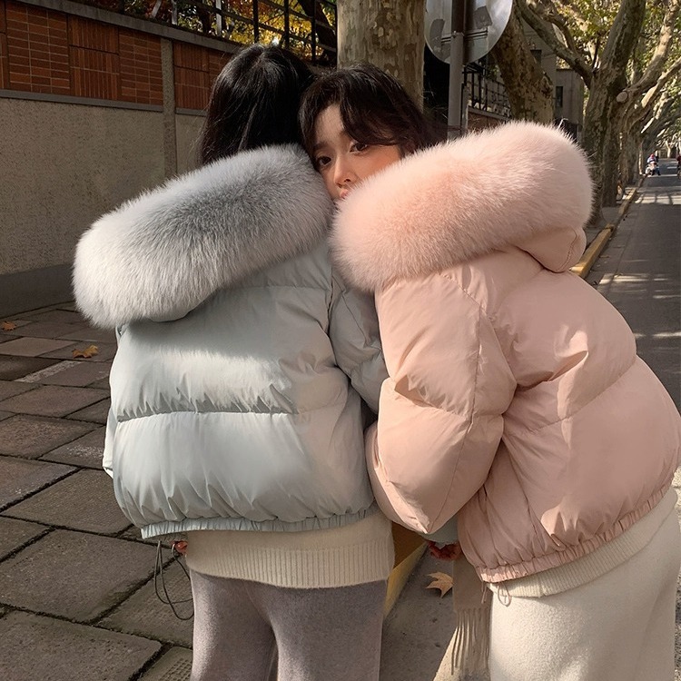 小个子羽绒服女大毛领短款2025新款时尚宽松小众加厚面包服冬外套
