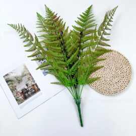 厂家跨境10叉羊齿蕨叶仿真波斯叶蕨类仿真绿植背景墙工程绿化装饰