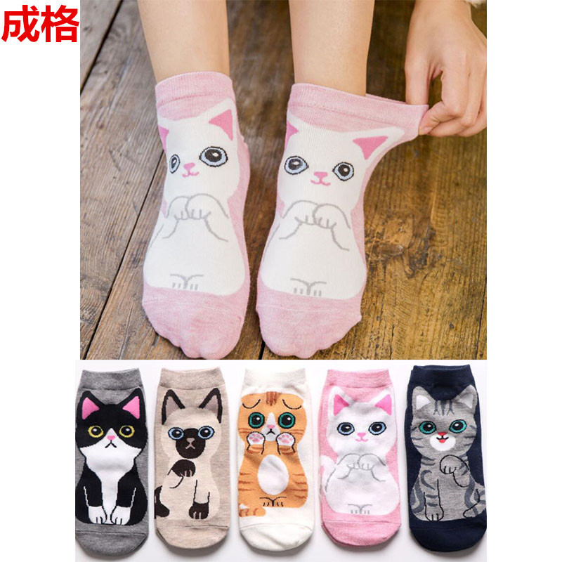 Chengge Japanese Spring and Summer Cotton Boat Socks New Women's Socks Classic Cartoon Animal Women's Boat Socks Cute Cat Dog Socks