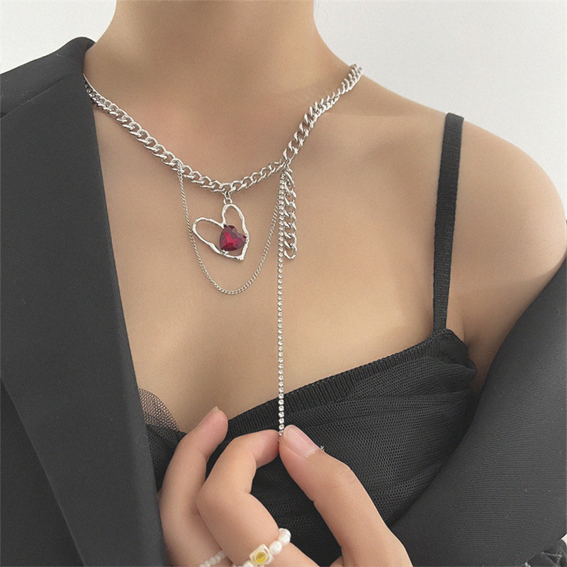 Collier à pompon en forme de cœur rubis Niche Design, inaltérable, style simple et élégant, boucles d'oreilles tendance, légères et luxueuses._voghion.com
