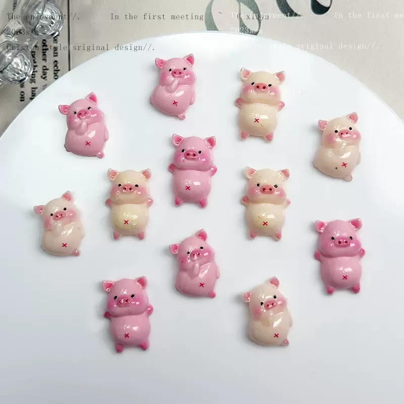 卡通呆萌小猪美甲饰品混装夜光奶油胶DIY手机壳美甲饰品材料包