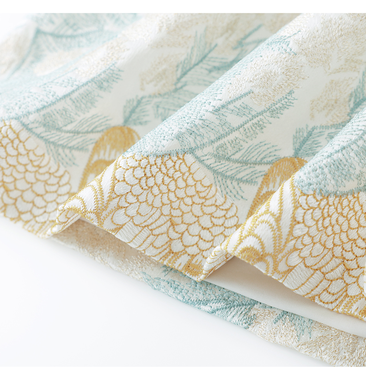 Đầm suông nữ midi dệt satin thêu jacquard tay ngắn — xanh lam chi tiết 22
