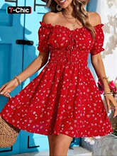 Women's Floral Print Off Shoulder Dress, Elegant Fashion