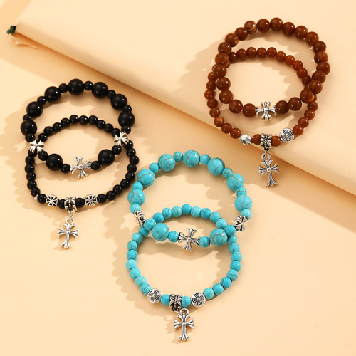 Elegant European Cross Bead Bracelet for Women - Unique and Advanced Style, Versatile Design, Turquoise Bead Necklace - New Accessory