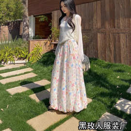 彩色花苞裙女秋季2025新款高腰休闲小个子a字中长款碎花半身裙