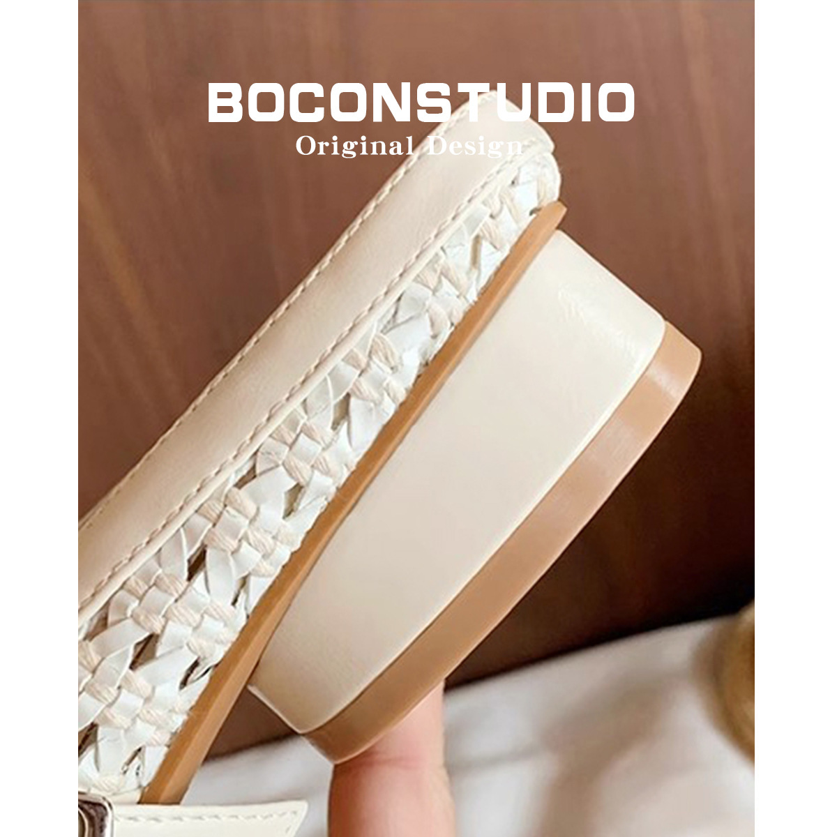 Retro woven mule made of sheepskin leather
