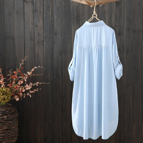 Cross-border summer long-length long-sleeved solid color women's literary loose front short back long sun protection coat open jacket thin outerwear