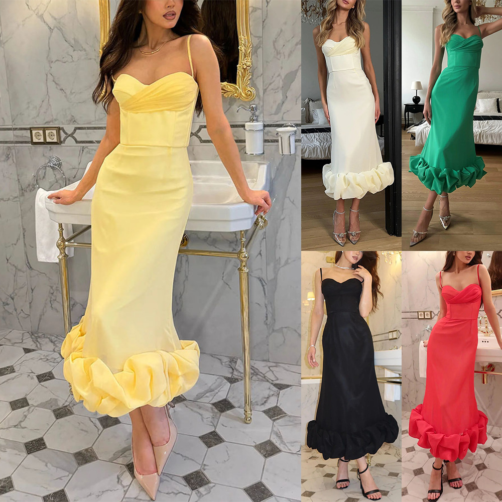 ng2510292 Independent Station Cross-Border European And American Women's Clothing Solid Color Swing Strap Slim Fit Elegant_voghion.com