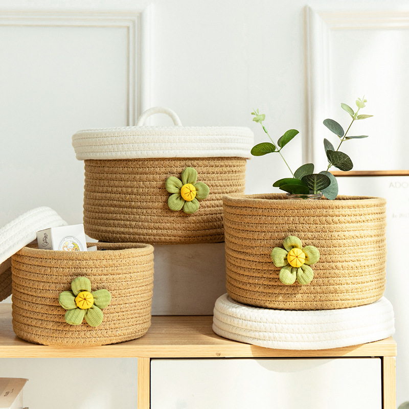 Covered desk storage woven cosmetic storage covered storage box miscellaneous basket snack household basket small basket