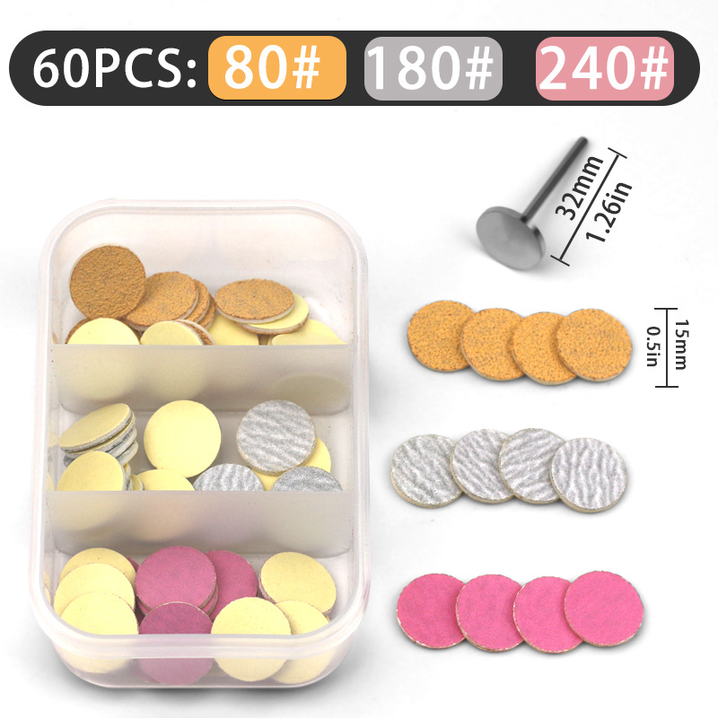 Tabletas exfoliadas para uñas Tabletas que contienen arena Eje pequeño caja de tres compartidos 60 piezas Piel exfoliante de callos duros Tabletas de lijado para pies